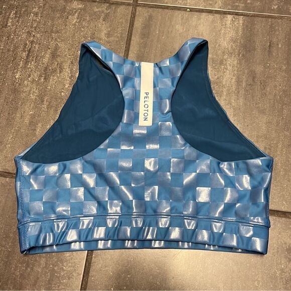 Peloton Show Up High Neck Bra Blue Shiny Checkered XL - Picture 3 of 5